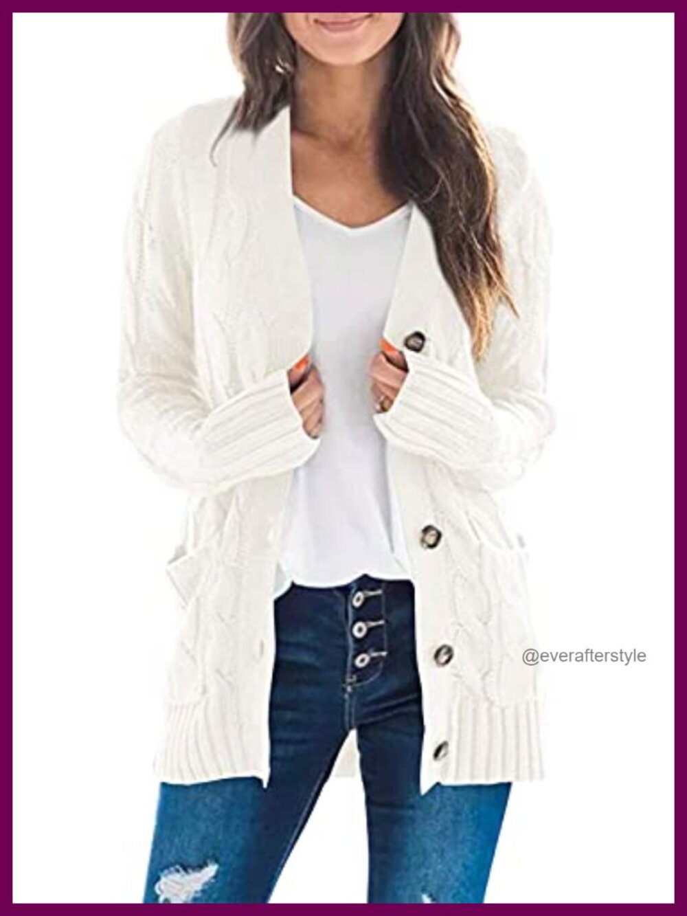 Long Sleeve Button Down Open Front Cable Knit Cardigan Sweater